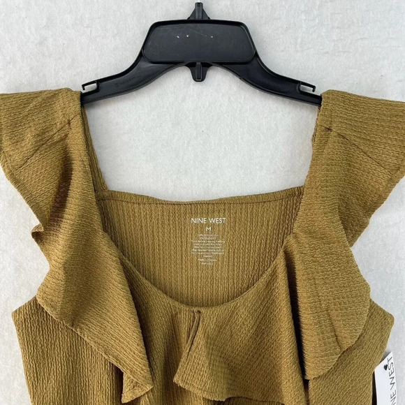 Nine West Blouse Women's Sz M Yellow V-Neck Textured Ruffle Front Sleeveless - Picture 5 of 9